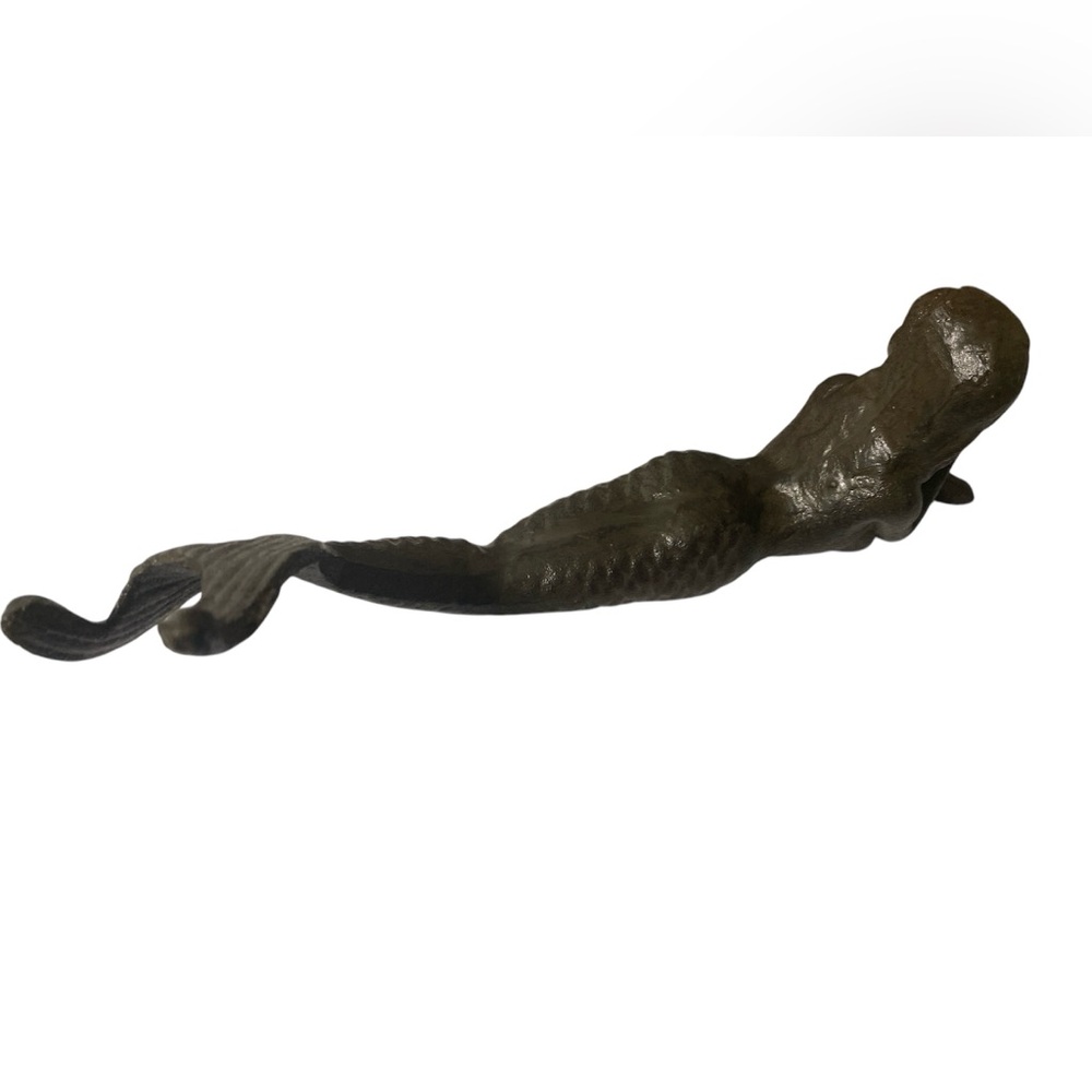 Rustic Cast Iron Mermaid Tail 9” Stretched Out Statue Nautical Siren Beach Decor - Picture 4 of 4